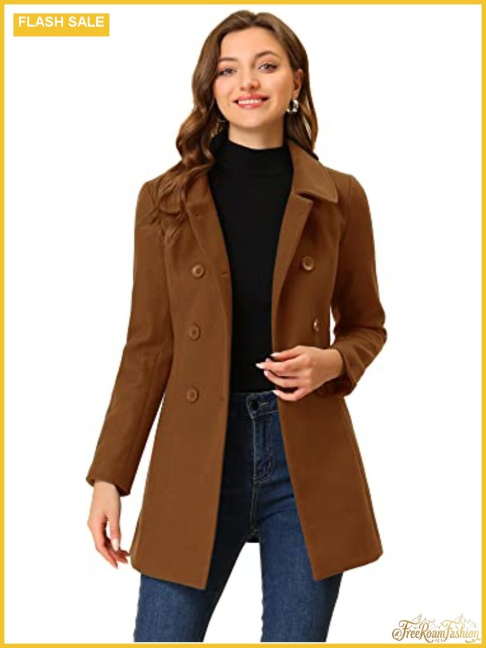 Peter Pan Collar Double Breasted Wool Blend Trench Pea Coat Warm Winter